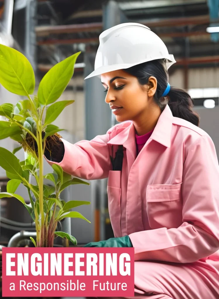 Engineer in hard hat nurturing a plant, symbolizing Aeropower’s commitment to responsible engineering, sustainability, and environmental stewardship.