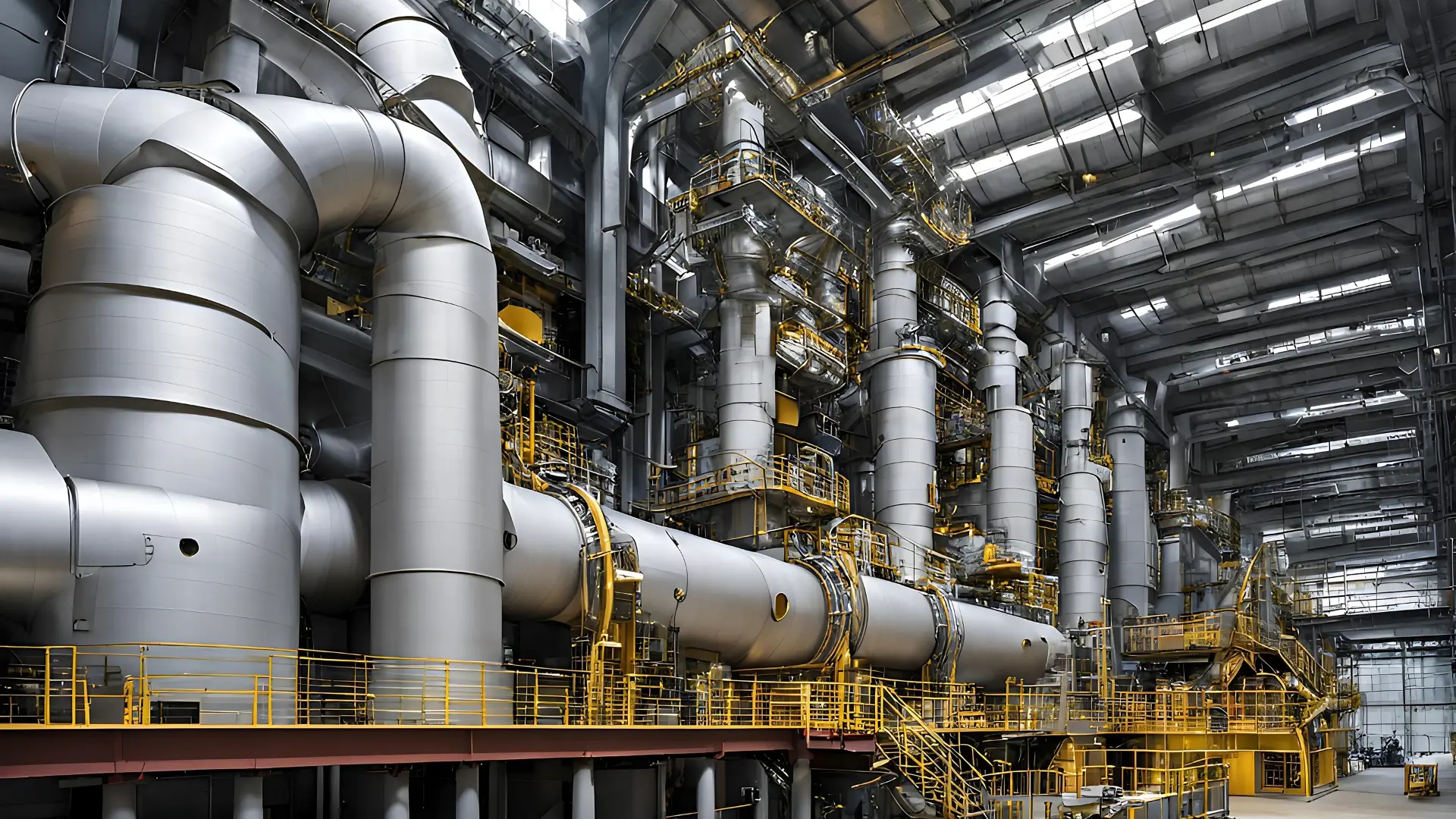 A side view of a boiler installation in Power Plant